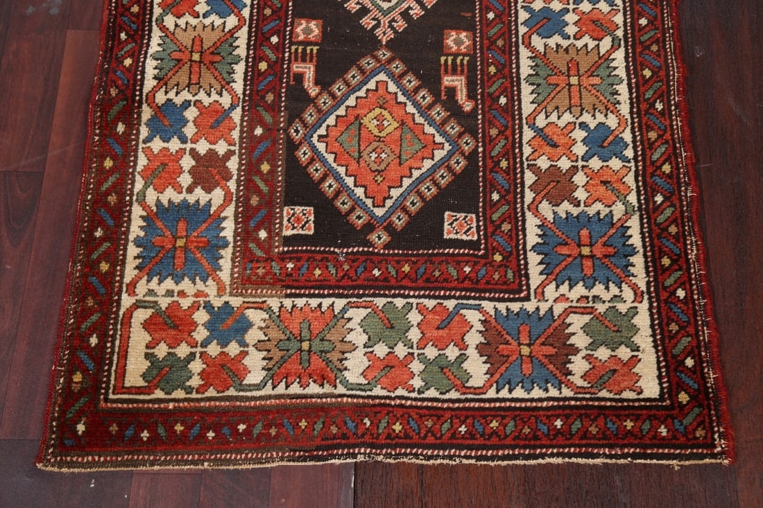 Pre-1900 Antique Wool Shirvan Vegetable Dye Runner Rug 3x17 - 7
