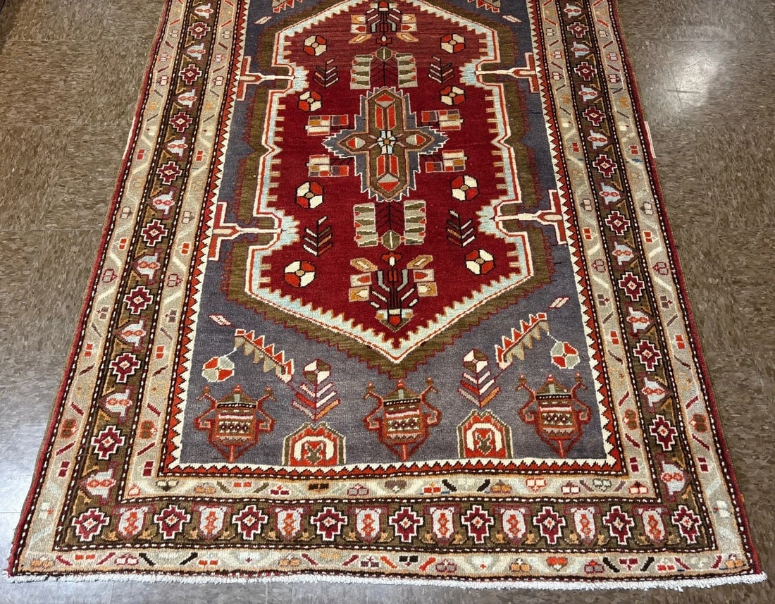 Hand-Knotted Persian Zanjan Geometric Vintage Tribal Wool Oriental Area Rug 4'2" x 6'8" - 4