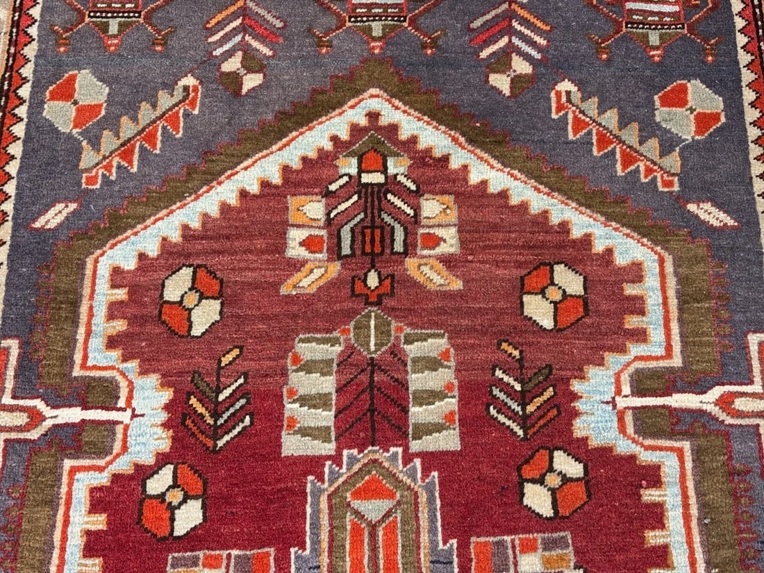 Hand-Knotted Persian Zanjan Geometric Vintage Tribal Wool Oriental Area Rug 4'2" x 6'8" - 7