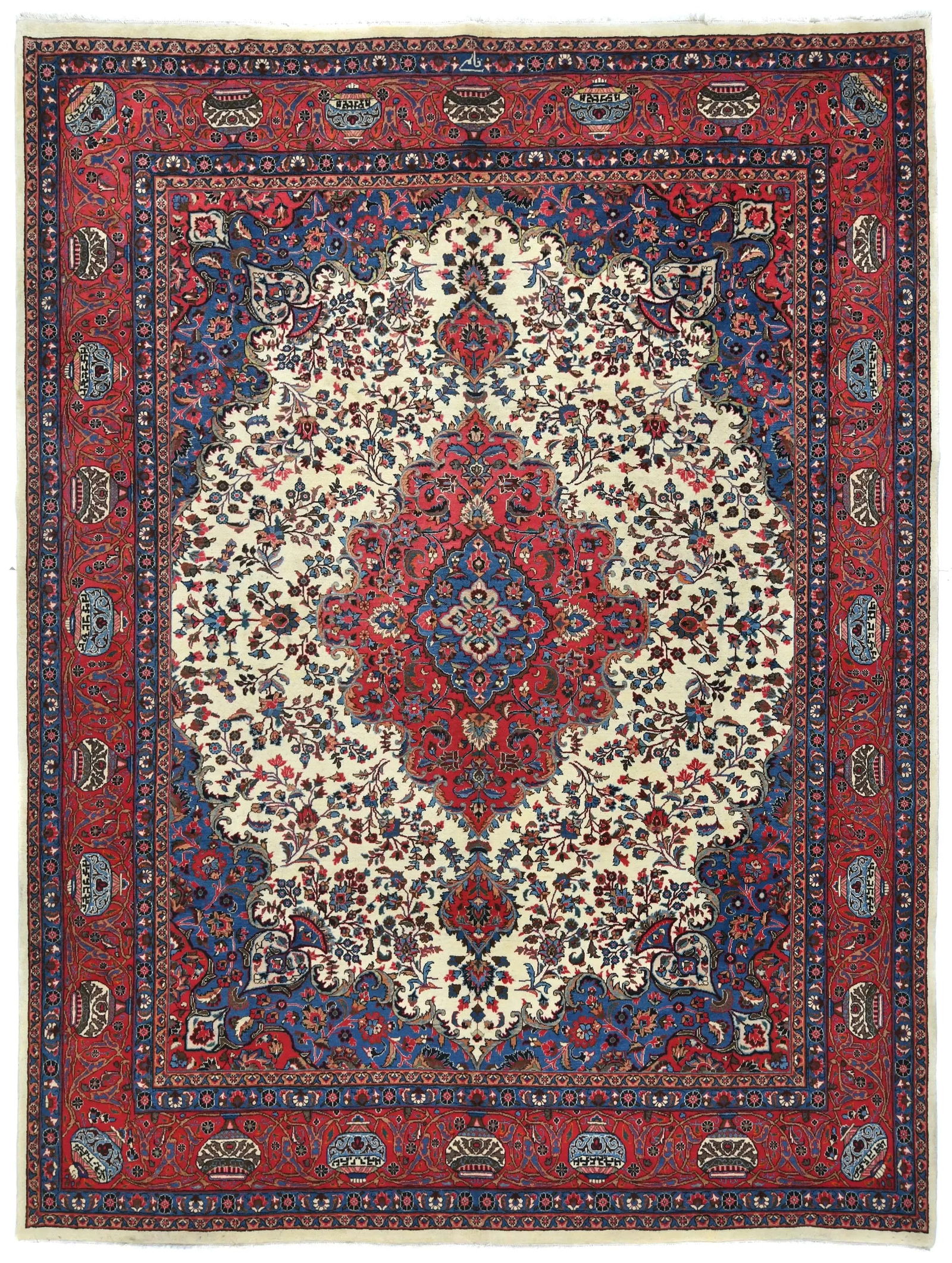 Vintage Purple-navy Traditional 10X13 Kashmar Persian Rug: Title: Vintage Purple-navy Traditional 10X13 Kashmar Persian Rug Description: Hand-knotted in Persia using traditional methods Classic floral pattern with a timeless traditional look Purple-navy, crea