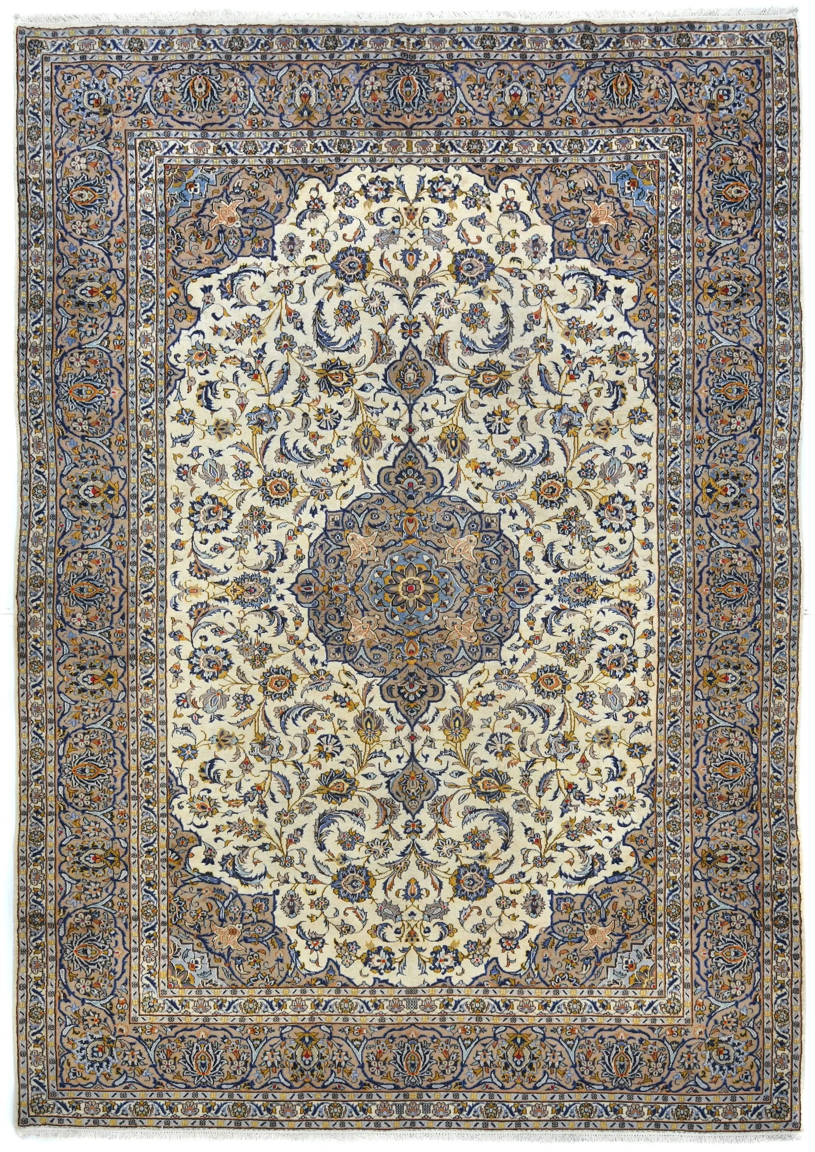 Vintage Cream Floral Traditional 9'6X13'2 Kashan Persian Oriental Rug: Title: Vintage Cream Floral Traditional 9'6X13'2 Kashan Persian Oriental Rug Description:Handmade vintage 9'6X13'2 cream Persian rug made with vegetable dyes (fine wool pile and cotton foundation), su