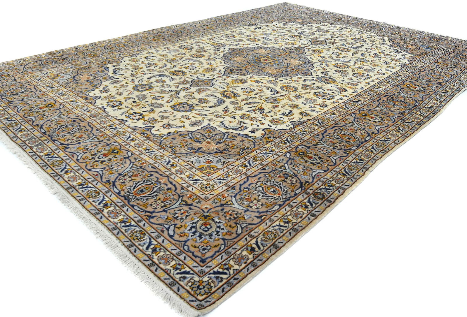 Vintage Cream Floral Traditional 9'6X13'2 Kashan Persian Oriental Rug - 3