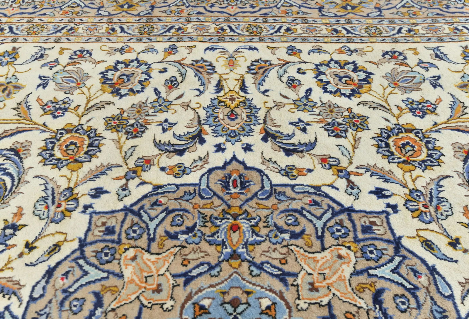 Vintage Cream Floral Traditional 9'6X13'2 Kashan Persian Oriental Rug - 7