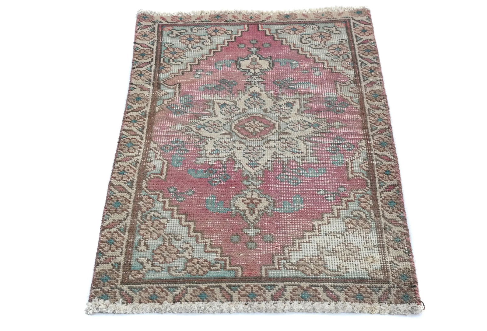 Semi Antique Muted Floral 1'7X2'6 Distressed Vintage Oriental Rug - 9