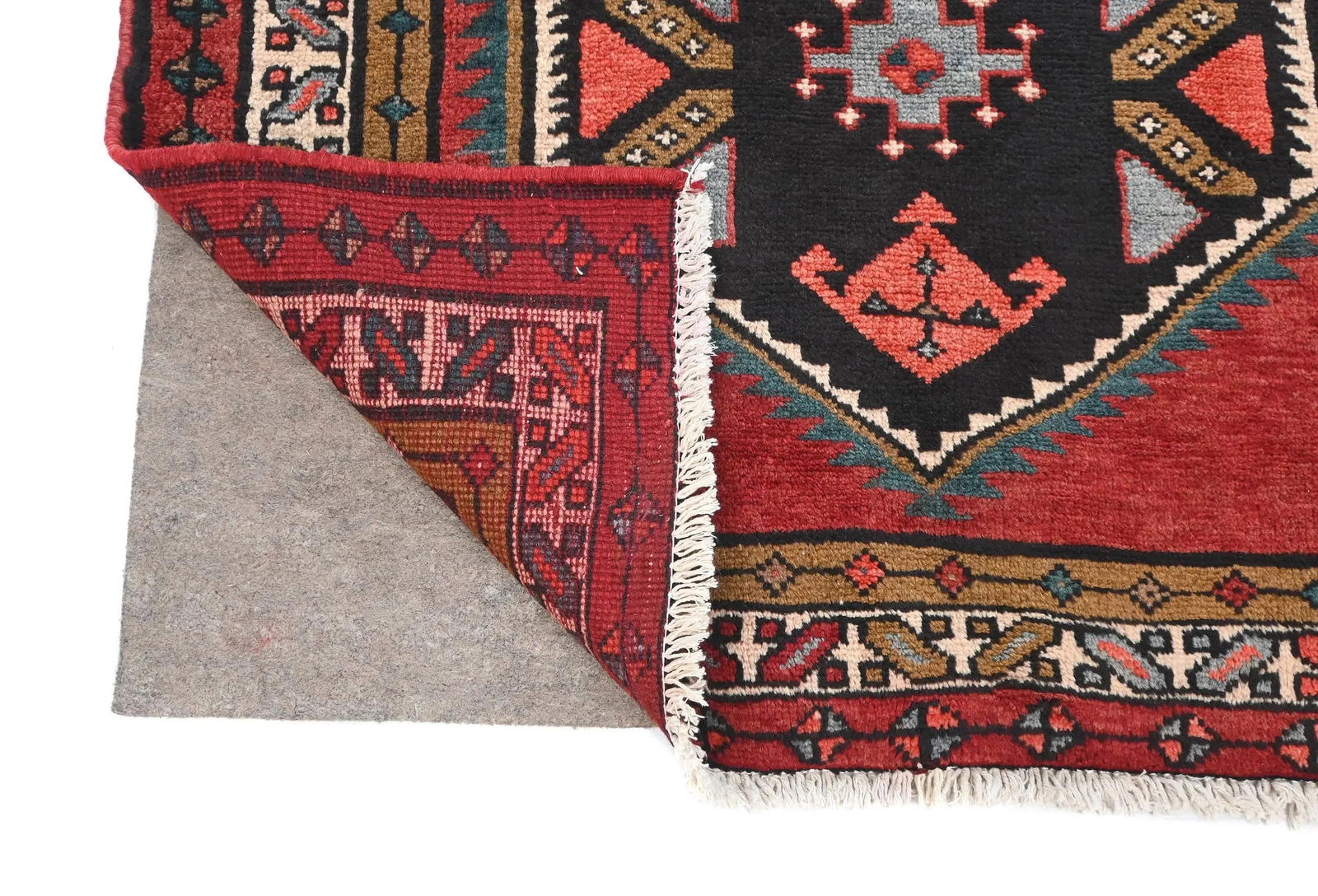 Vintage Plum Geometric Tribal 4X13 Hamedan Persian Runner Rug - 12