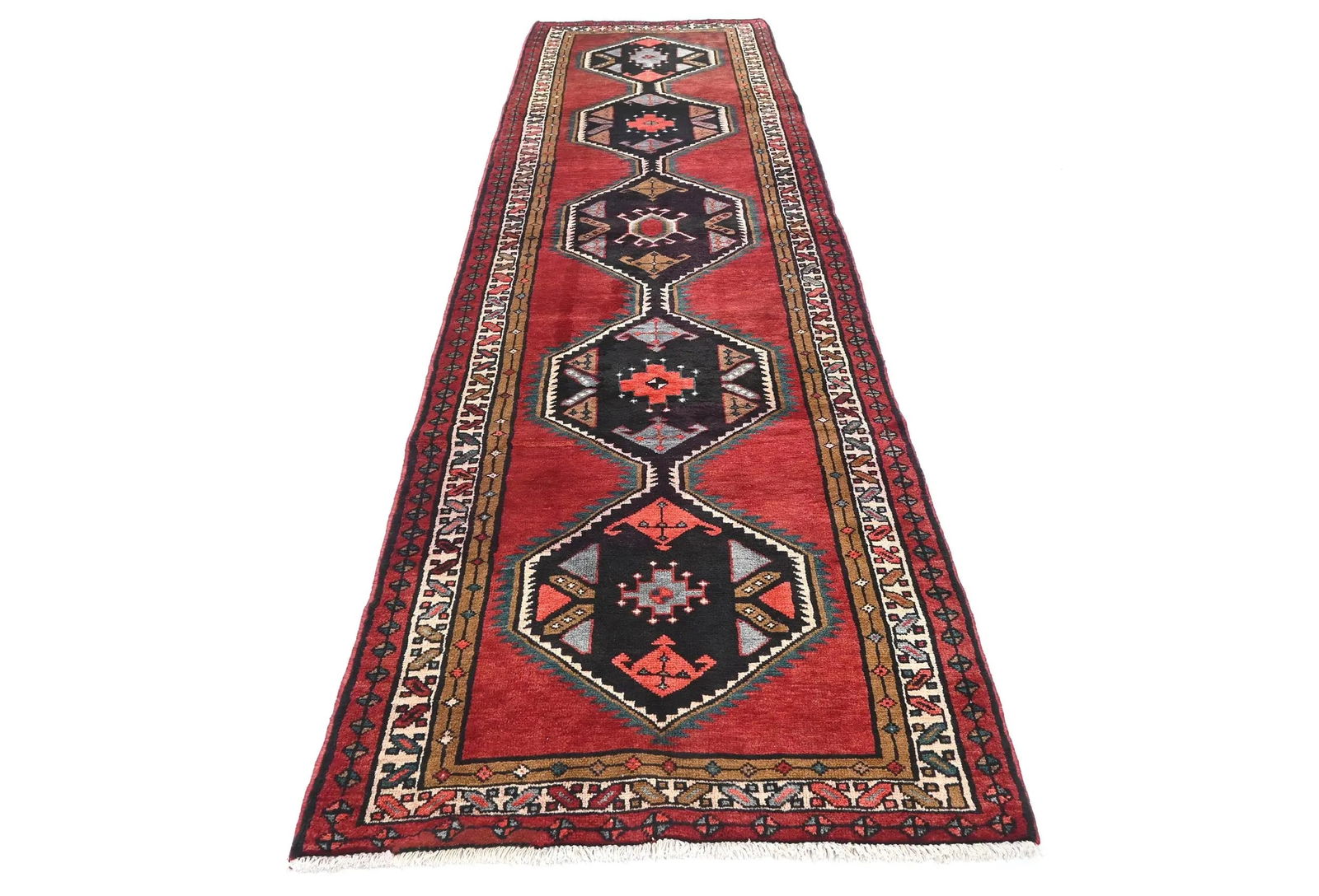 Vintage Plum Geometric Tribal 4X13 Hamedan Persian Runner Rug - 2