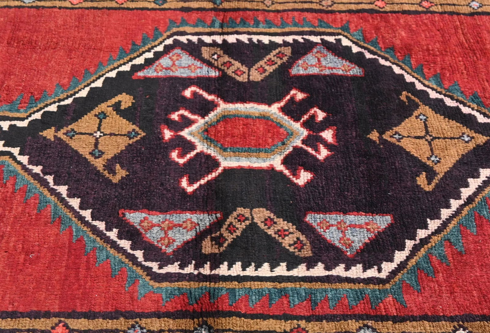 Vintage Plum Geometric Tribal 4X13 Hamedan Persian Runner Rug - 5
