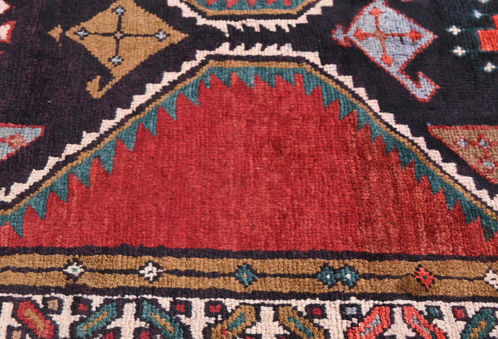 Vintage Plum Geometric Tribal 4X13 Hamedan Persian Runner Rug - 6