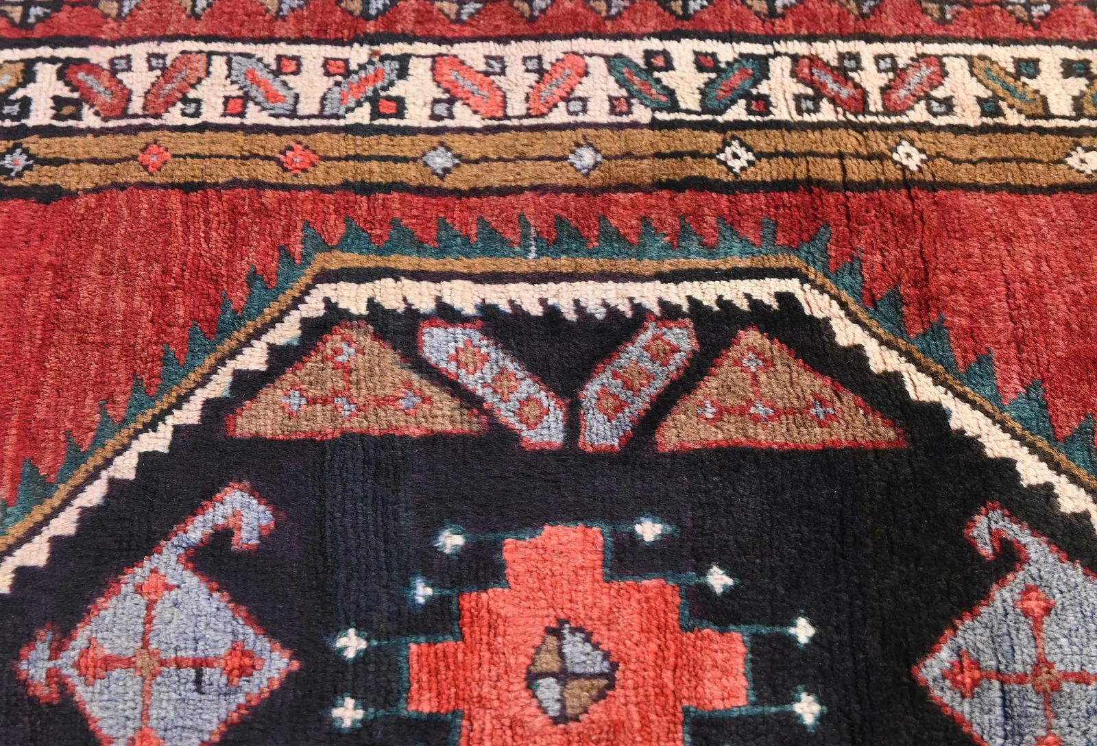 Vintage Plum Geometric Tribal 4X13 Hamedan Persian Runner Rug - 7