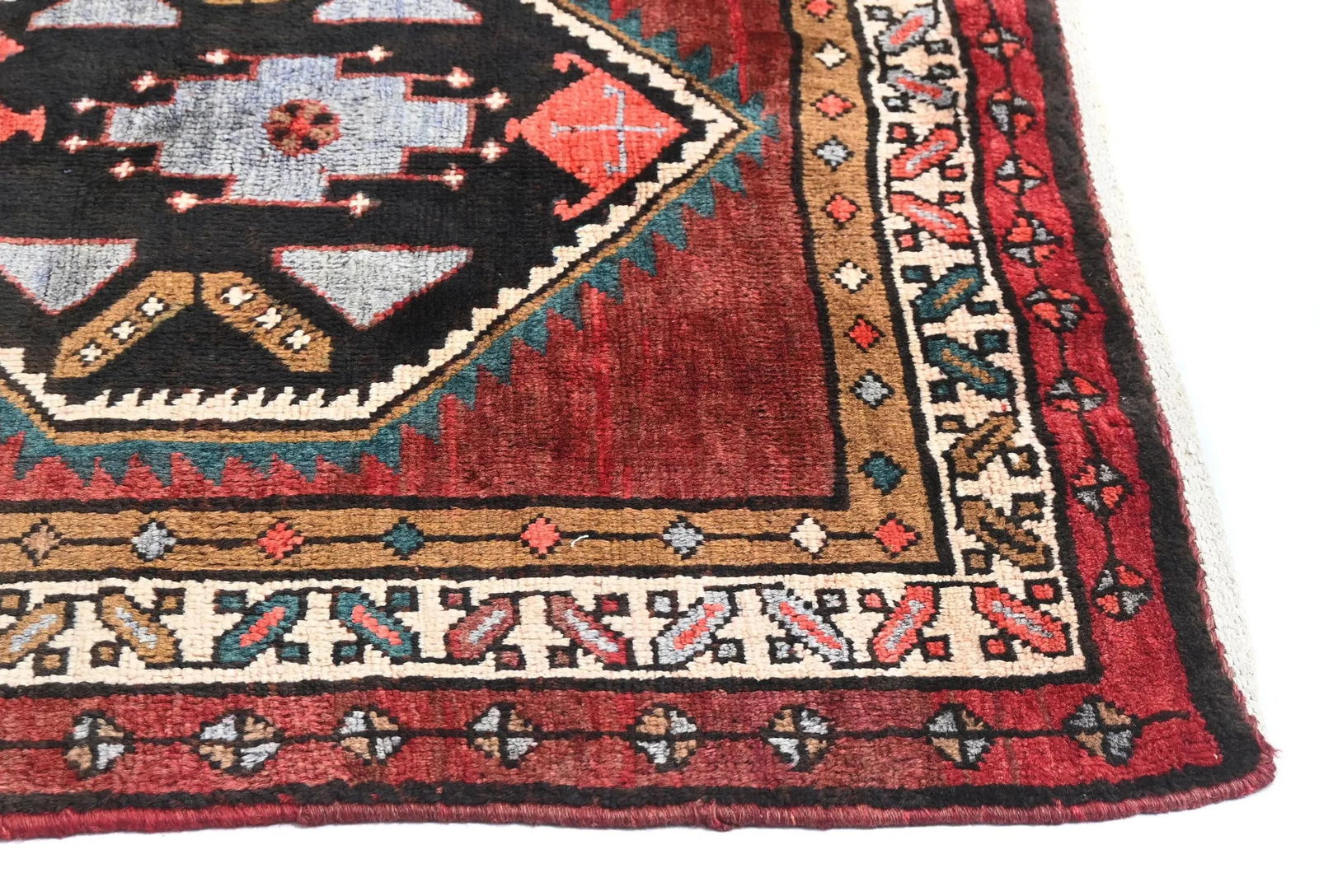 Vintage Plum Geometric Tribal 4X13 Hamedan Persian Runner Rug - 8
