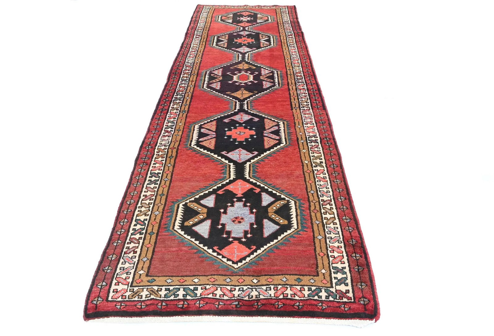 Vintage Plum Geometric Tribal 4X13 Hamedan Persian Runner Rug - 9