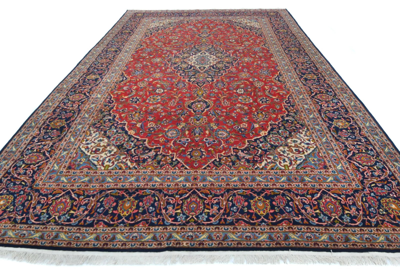 Vintage Red Floral Traditional 9x13 Kashan Persian Rug - 2