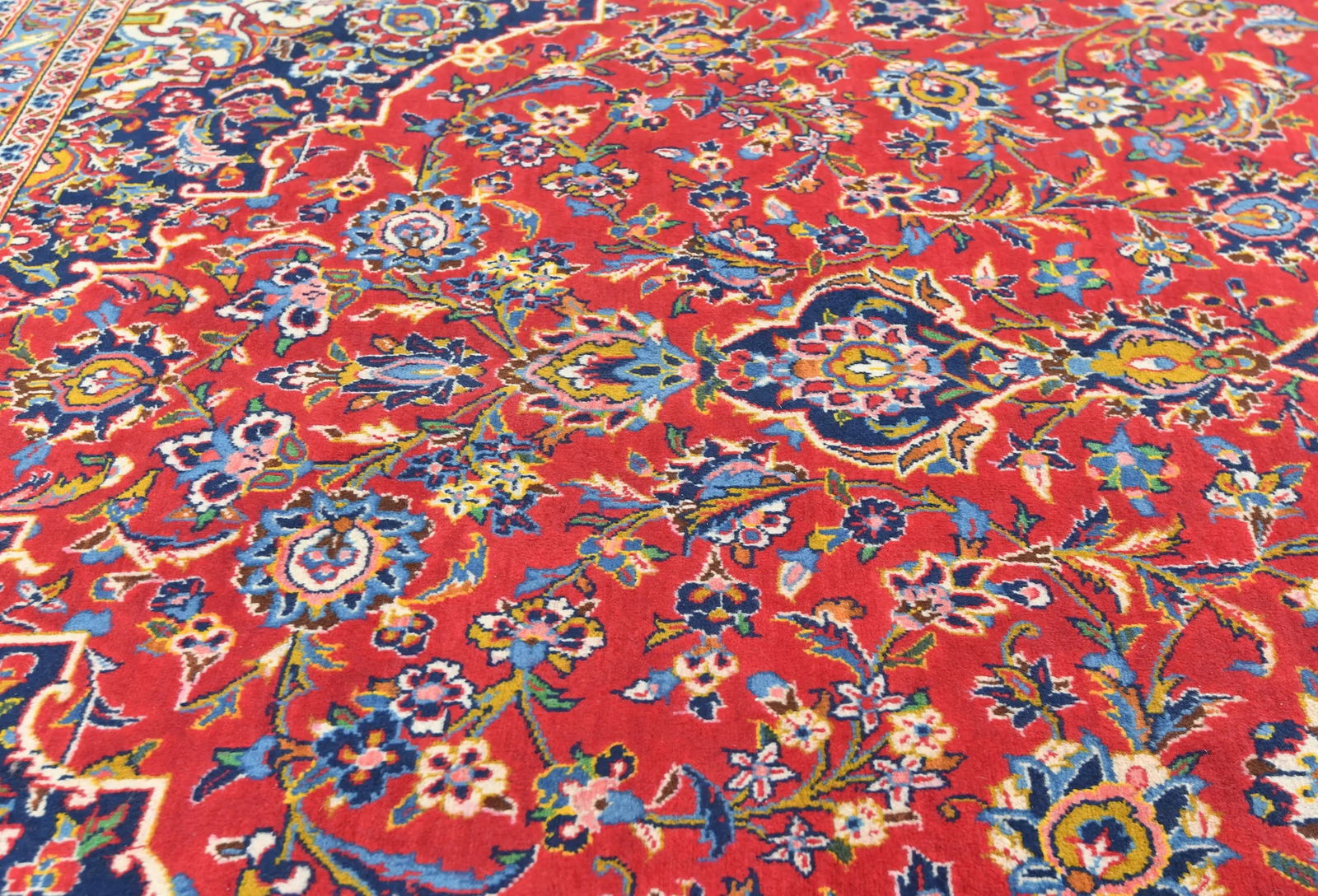 Vintage Red Floral Traditional 9x13 Kashan Persian Rug - 6