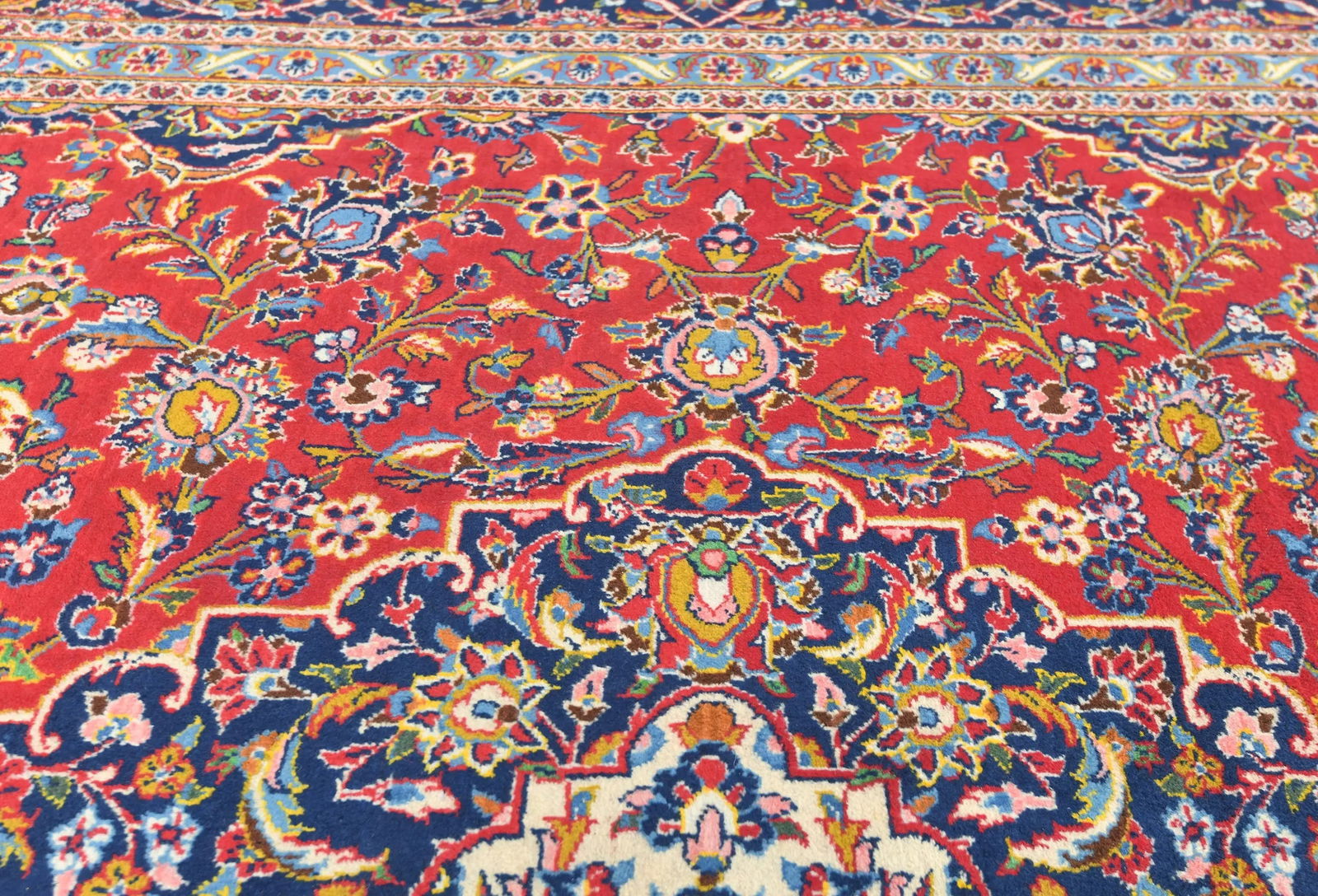 Vintage Red Floral Traditional 9x13 Kashan Persian Rug - 7