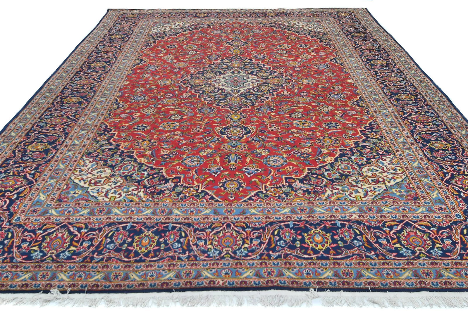 Vintage Red Floral Traditional 9x13 Kashan Persian Rug - 9