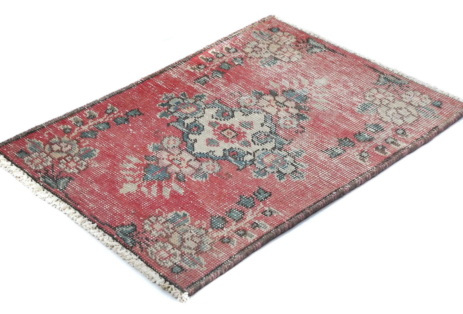 Semi Antique Muted Floral 1'6X2'3 Distressed Oriental Square Rug - 3