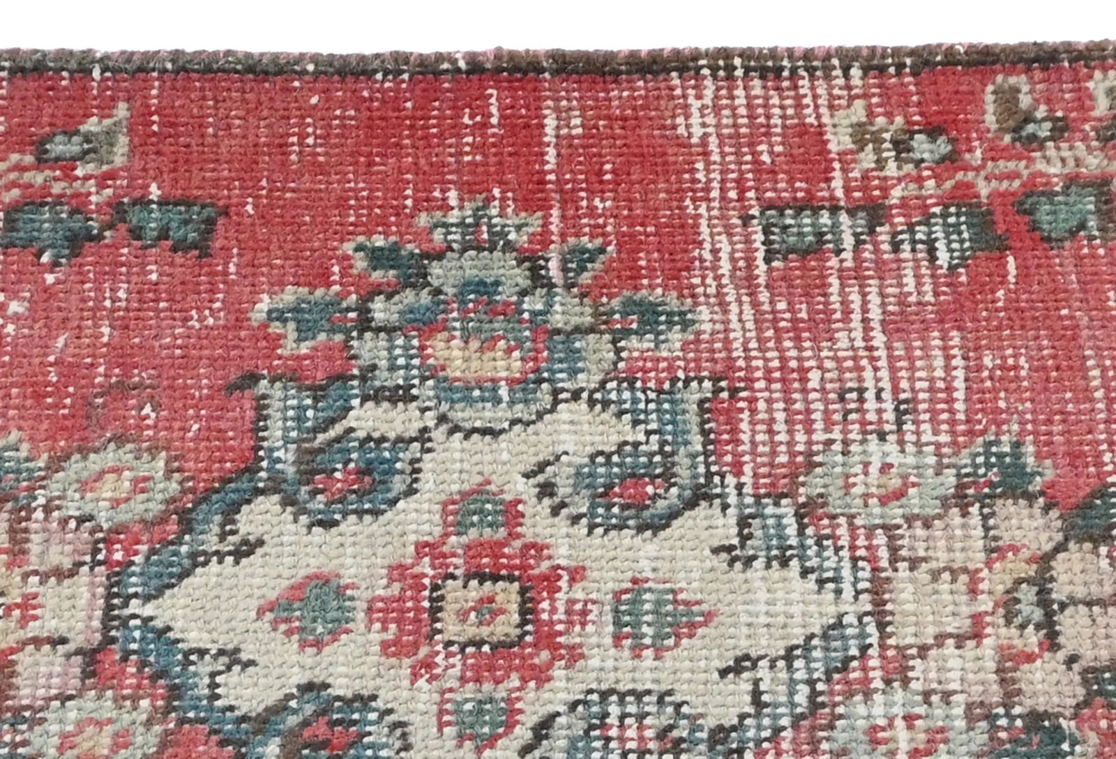 Semi Antique Muted Floral 1'6X2'3 Distressed Oriental Square Rug - 7