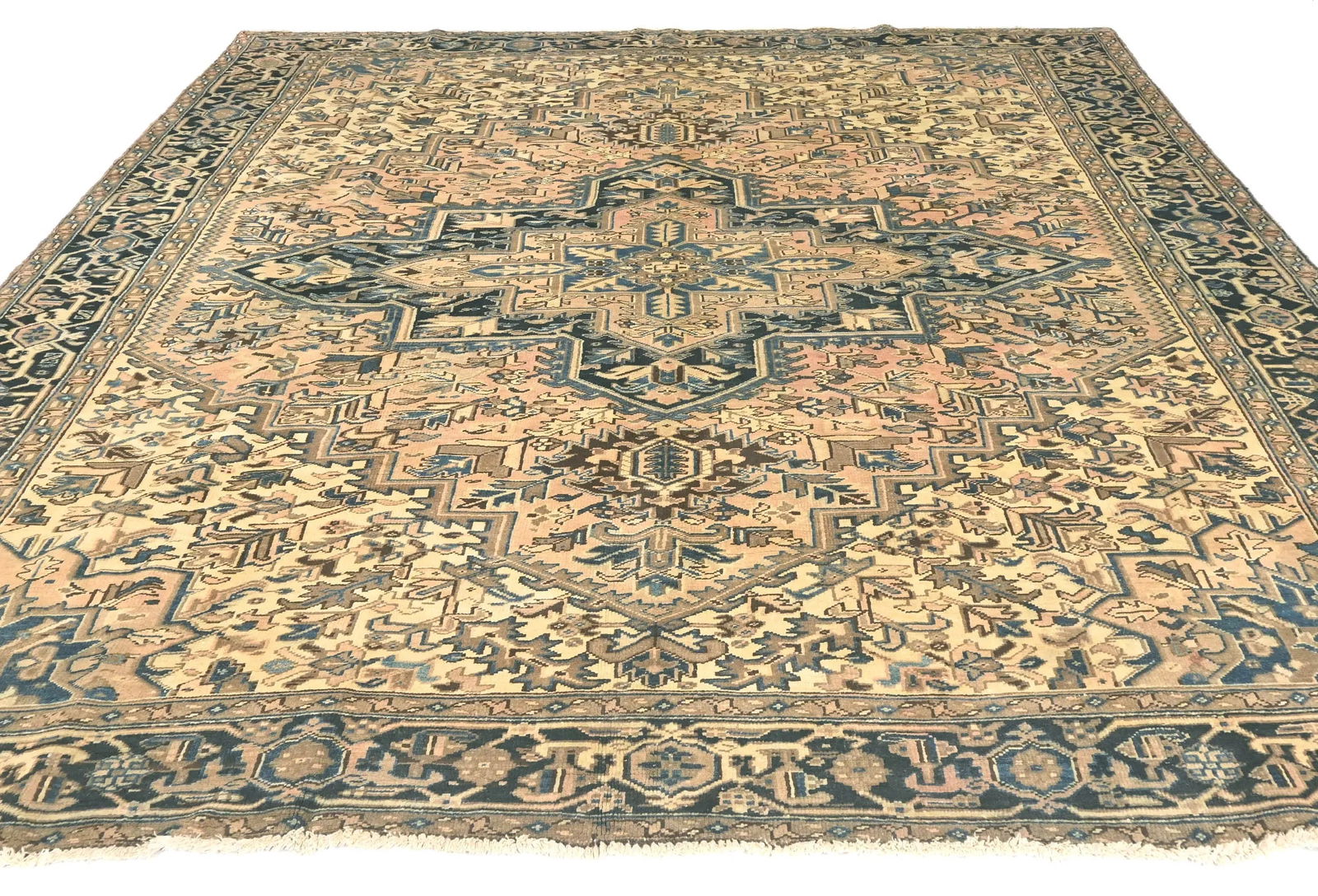 Semi Antique Light Salmon Floral 9'6X10'1 Heriz Persian Rug - 2