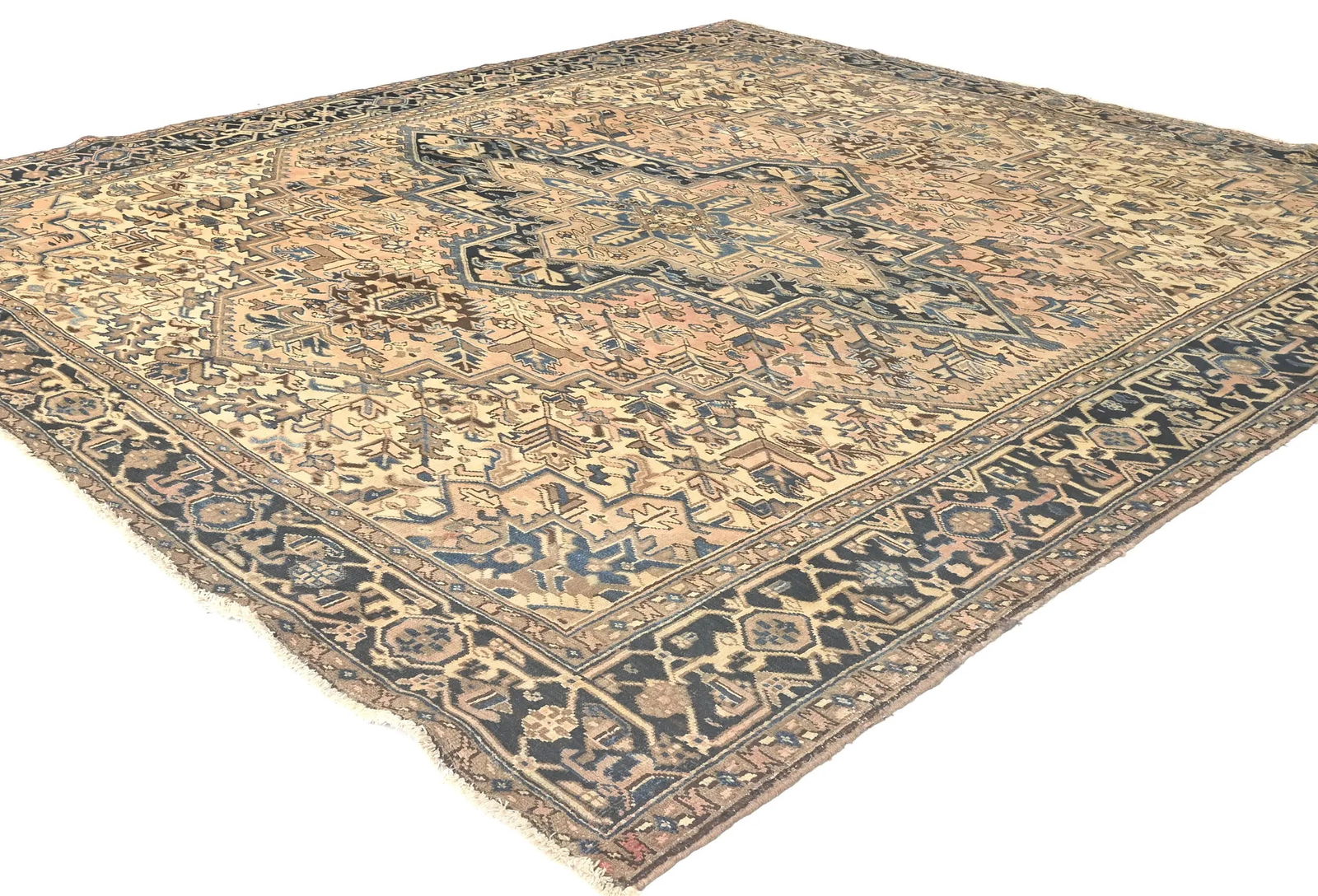 Semi Antique Light Salmon Floral 9'6X10'1 Heriz Persian Rug - 3