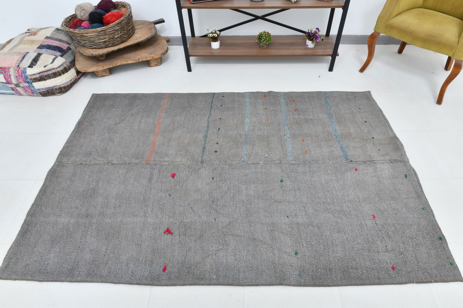 4'8'' x 6'10'' Turkish Vintage Hemp Rug - 52921 - 2