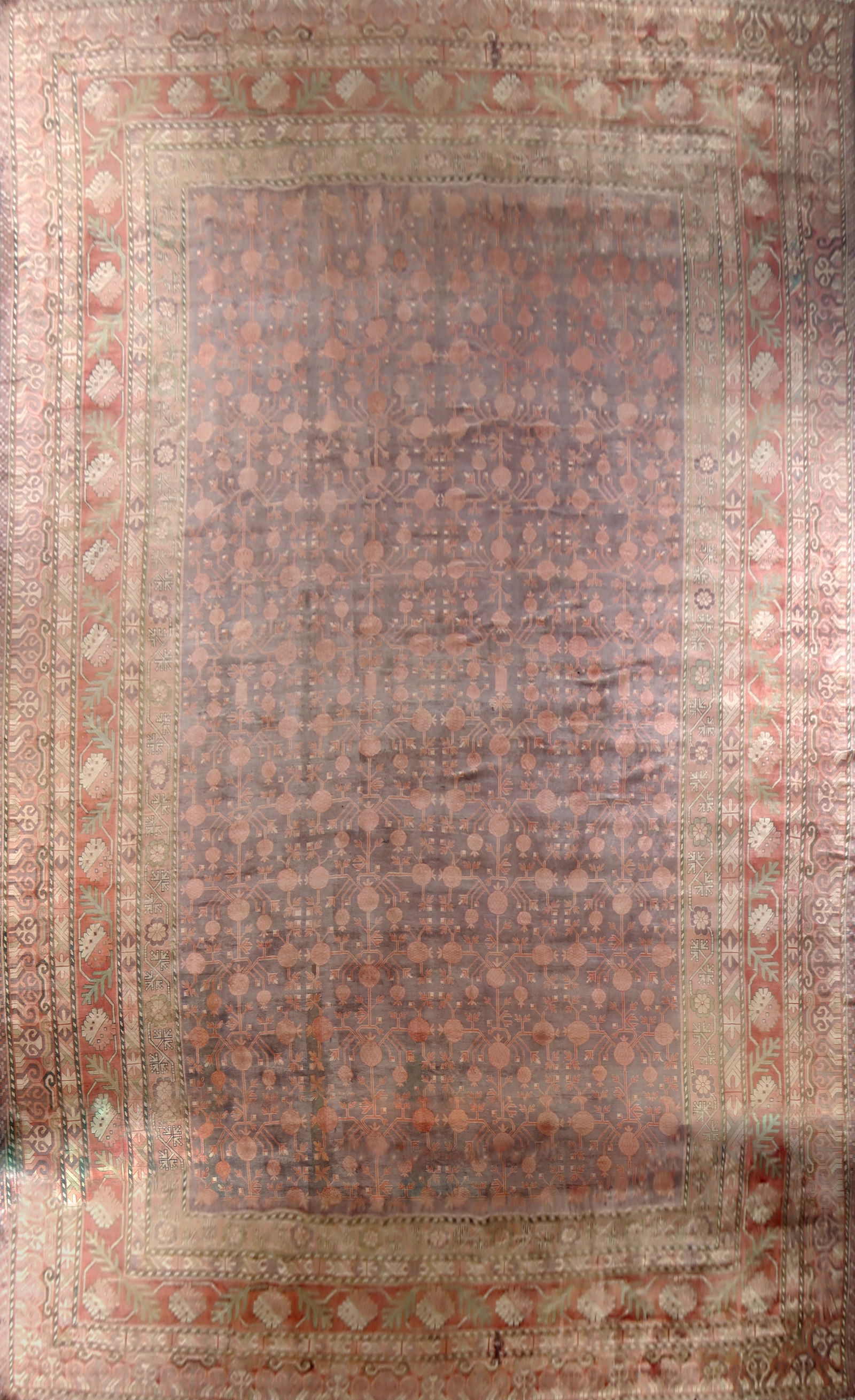 Pre-1900 Antique Vegetable Dye Khotan Large Oriental Rug 25x37: Title:Pre-1900 Antique Vegetable Dye Khotan Large Oriental Rug 25x37 Origin:A Beautiful Genuine Mongolia Khotan rug is Hand Knotted by skillful weavers in Mongolia with