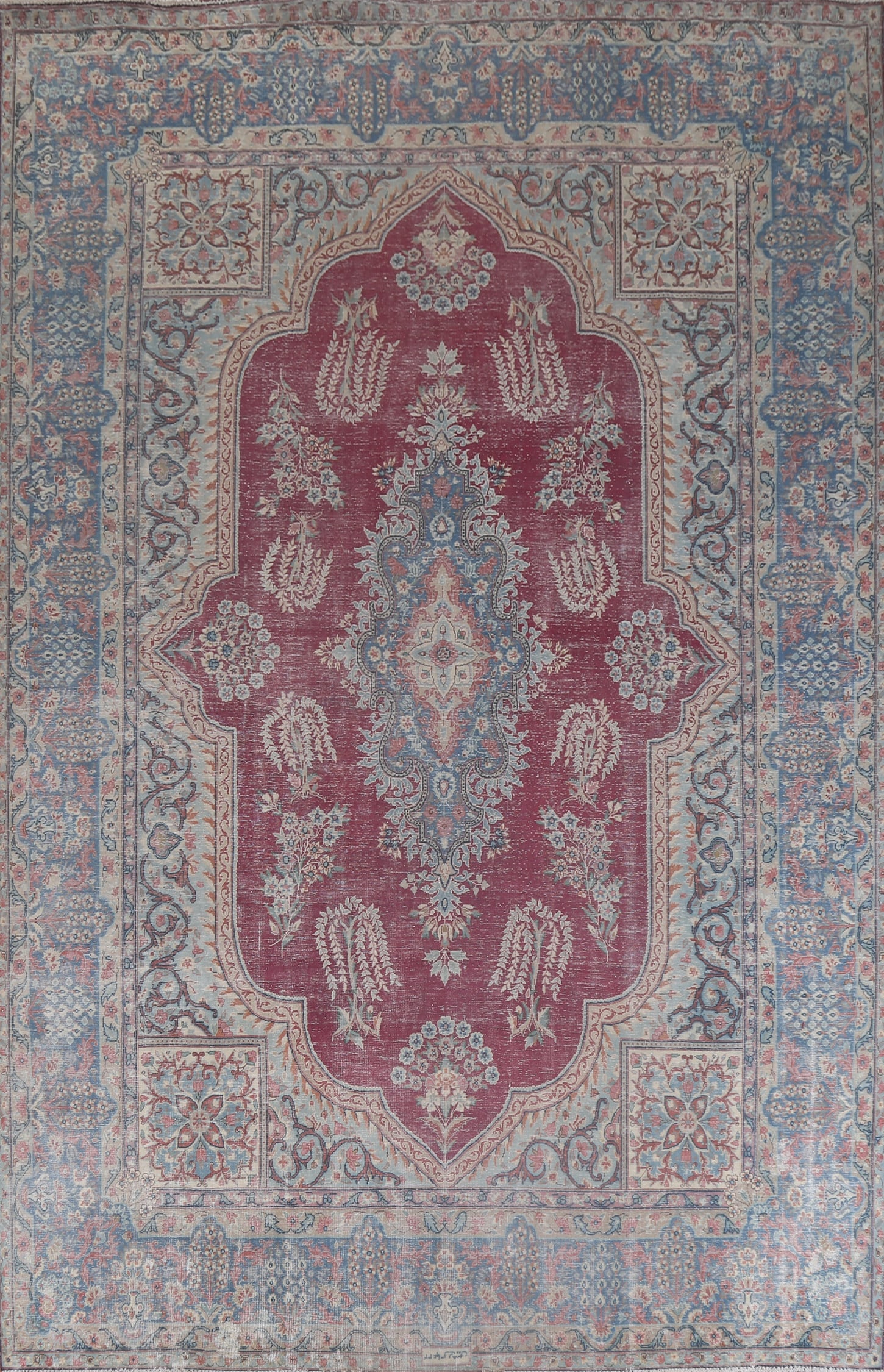 Antique Vegetable Dye Handmade Kerman Persian Rug 10x13: Title:Antique Vegetable Dye Handmade Kerman Persian Rug 10x13Origin:A Beautiful Genuine Iran ( Persia ) Kerman rug is Hand Knotted by skillful weavers in Iran ( Persia ) with 100% Wool Material. This