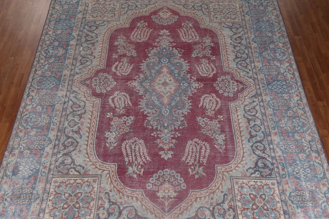 Antique Vegetable Dye Handmade Kerman Persian Rug 10x13 - 4