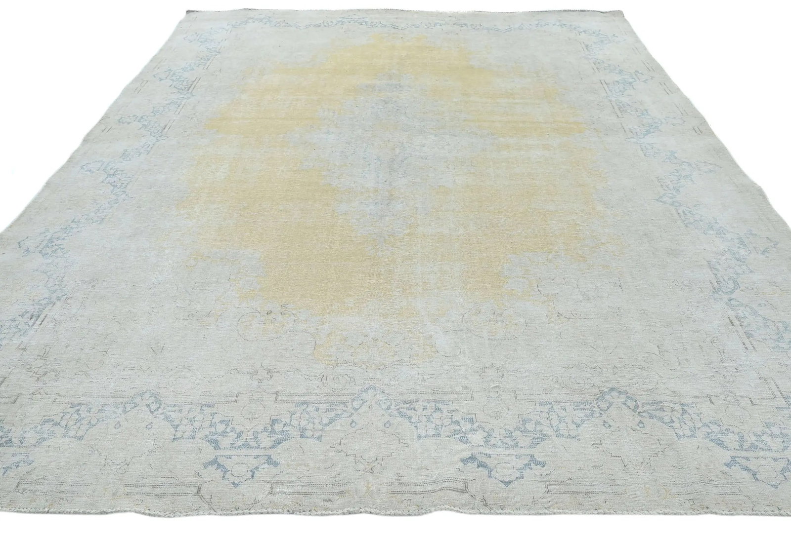Antique Muted Gold Floral 9X12 Distressed Vintage Oriental Rug - 9