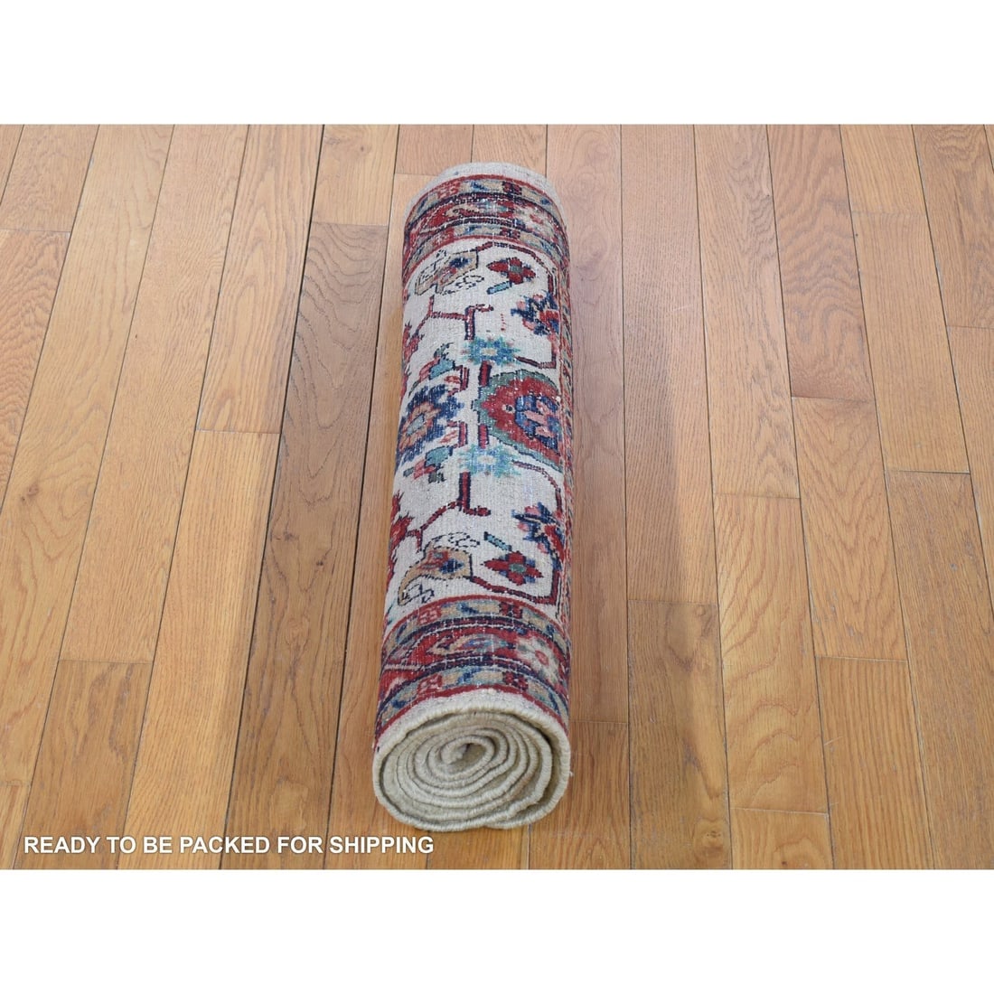 Ivory, Semi Antique Persian Kazvin, Pure Wool Hand Knotted, Runner Rug - 6