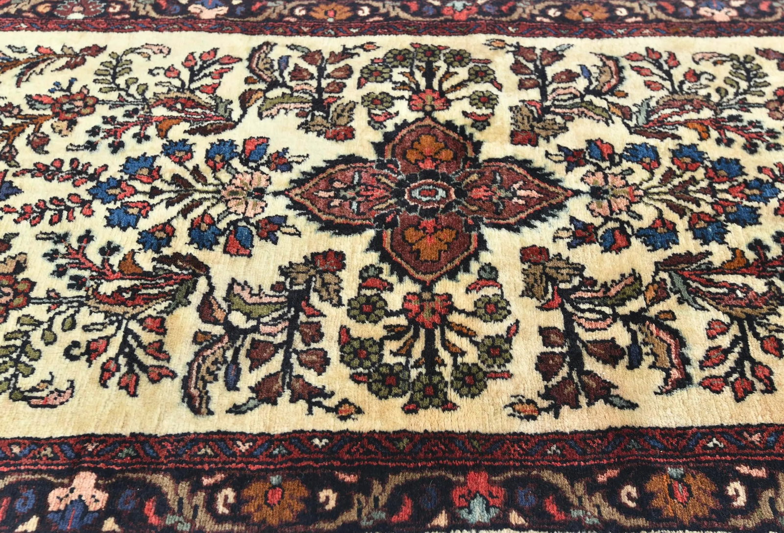 Vintage Cream Floral Tribal 3X17 Hamedan Persian Runner Rug - 5