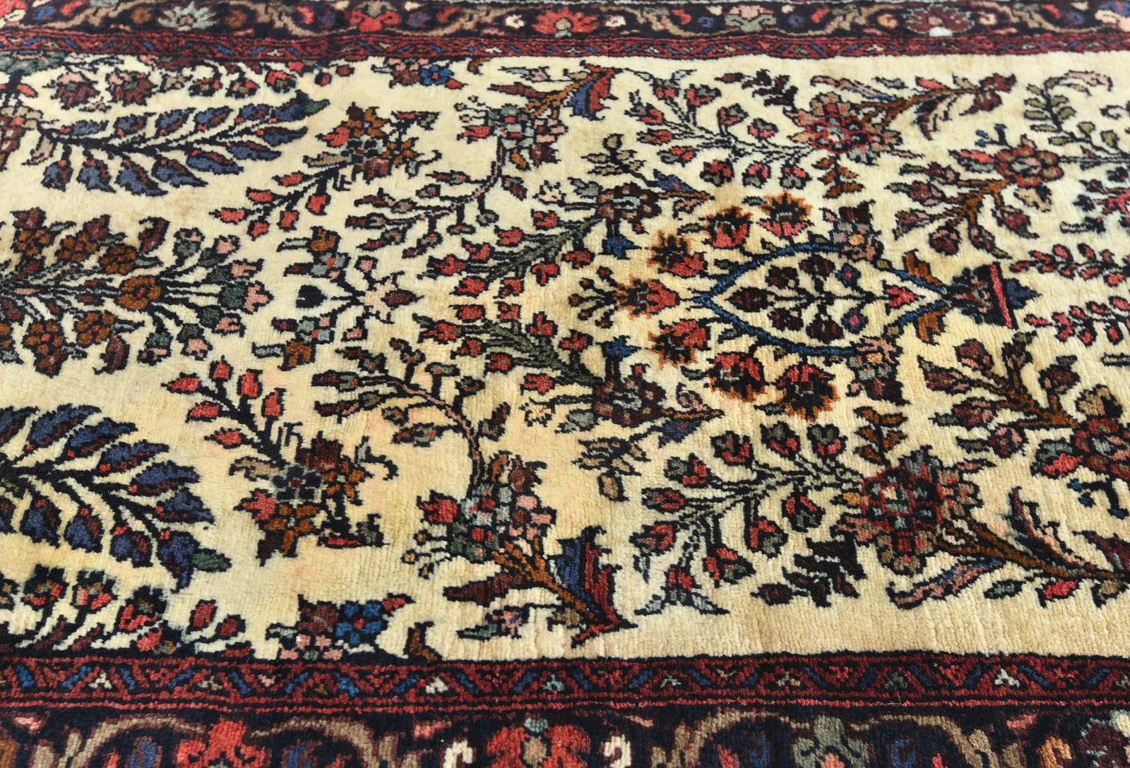 Vintage Cream Floral Tribal 3X17 Hamedan Persian Runner Rug - 6
