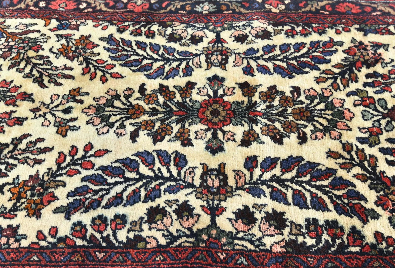 Vintage Cream Floral Tribal 3X17 Hamedan Persian Runner Rug - 7