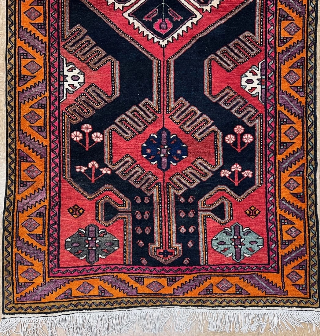 Antique Persian Hamedan Hand-Knotted Navy Geometric Wool Area Rug 4'11"x9'5" - 3