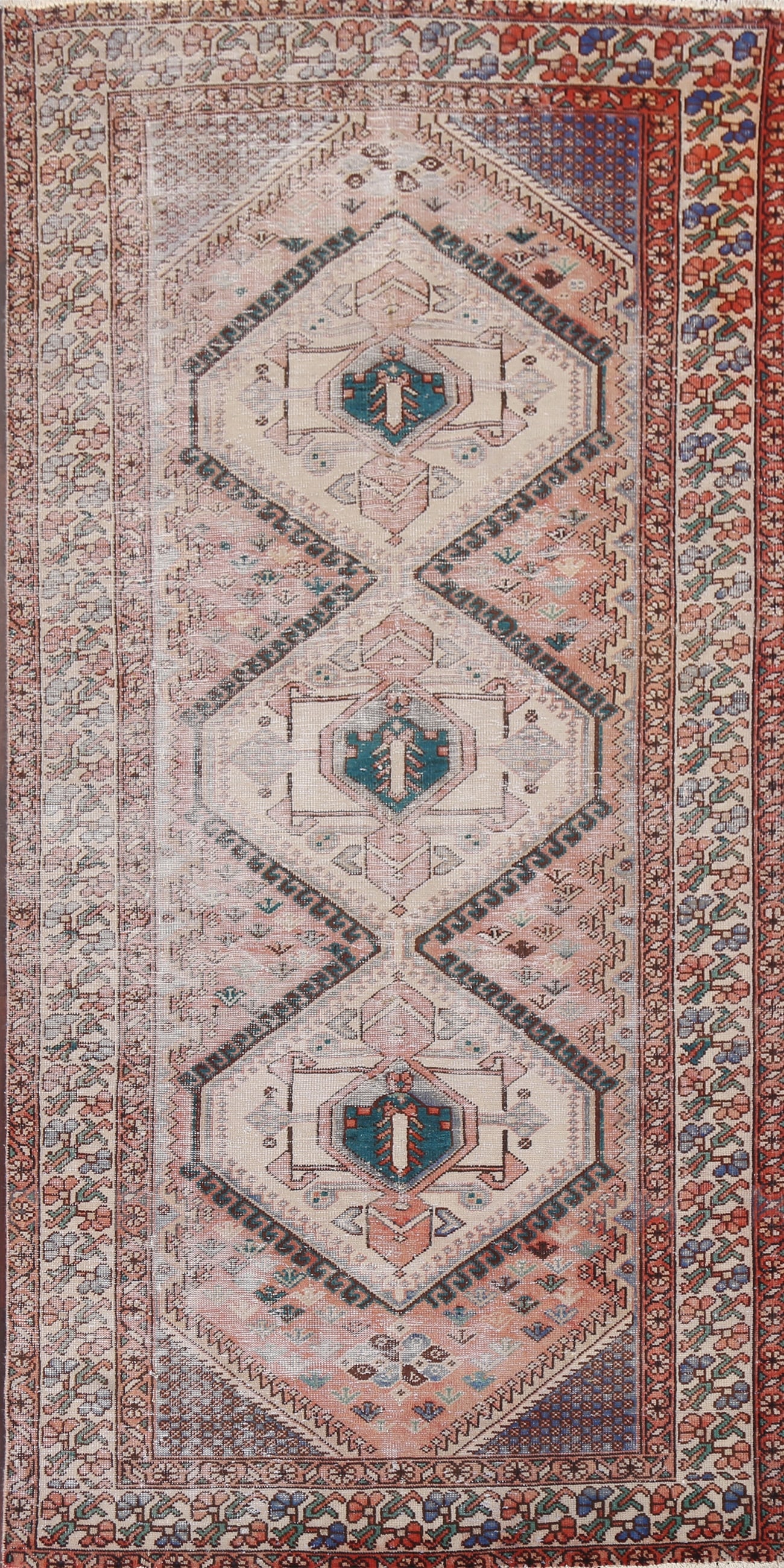 Antique Geometric Bakhtiari Persian Area Rug 5x10: Title:Antique Geometric Bakhtiari Persian Area Rug 5x10 Origin:A Beautiful Genuine Iran ( Persia ) Bakhtiari rug is Hand Knotted by skillful weavers in Iran ( Persia ) with