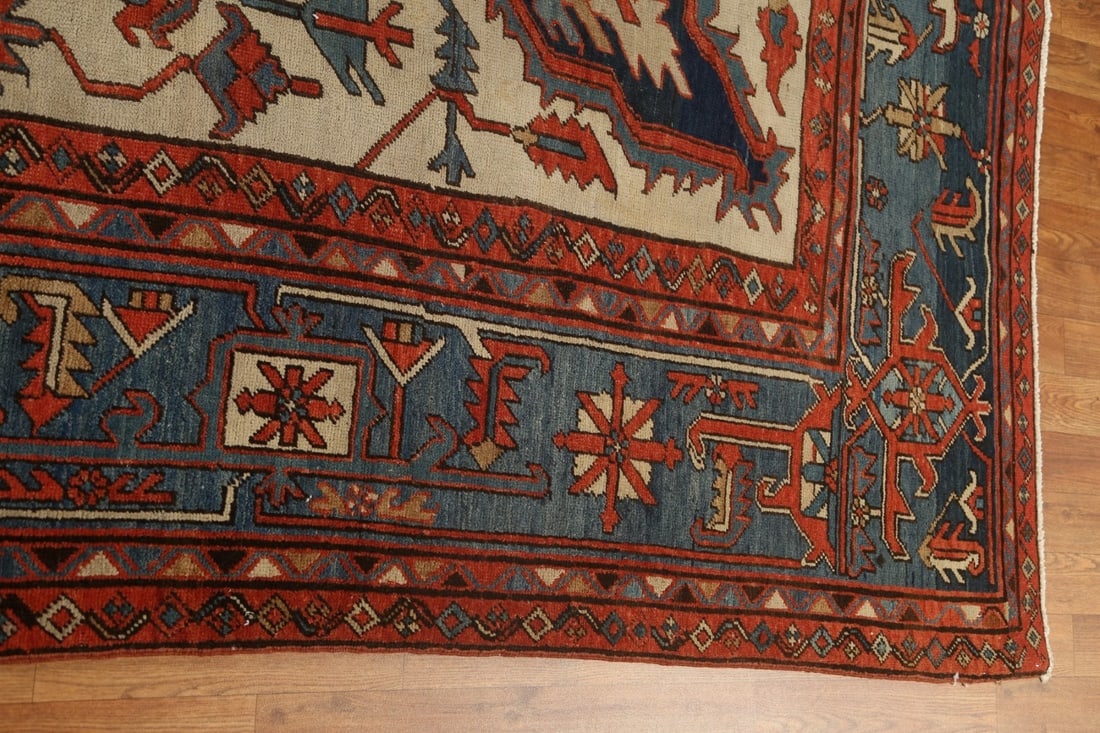 Pre-1900 Antique Heriz Serapi Vegetable Dye Persian Rug 11x13 - 15
