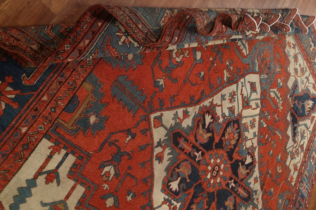 Pre-1900 Antique Heriz Serapi Vegetable Dye Persian Rug 11x13 - 19