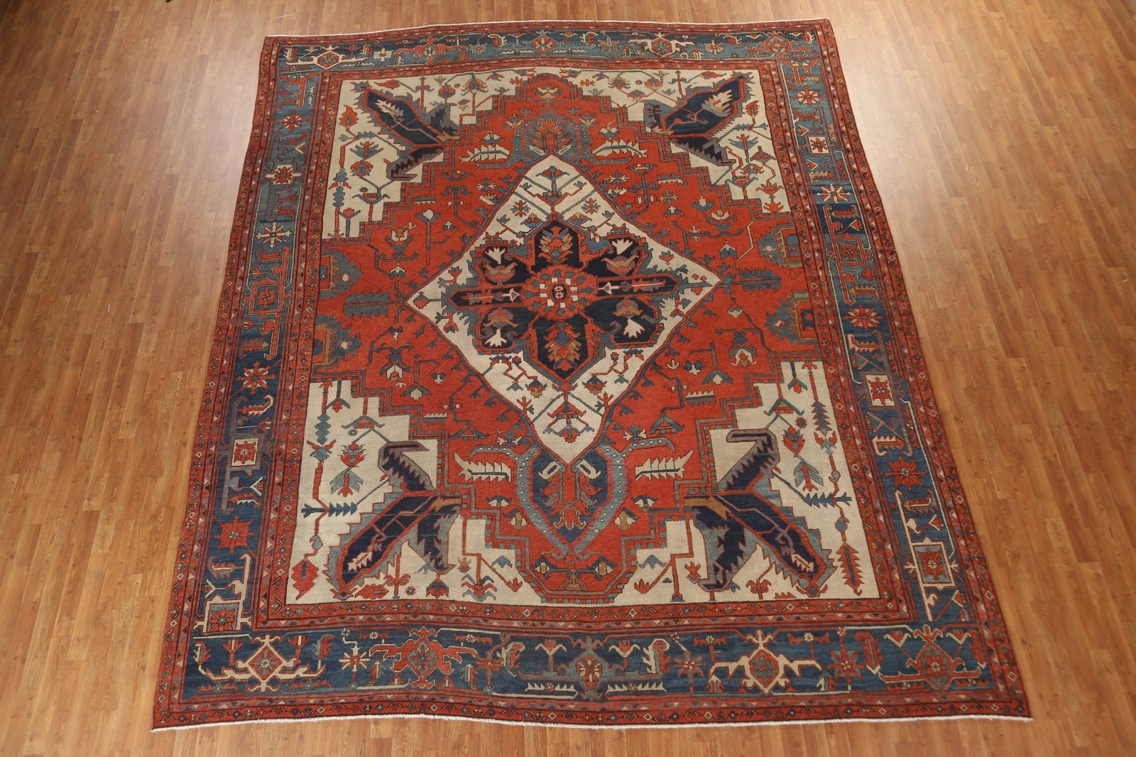 Pre-1900 Antique Heriz Serapi Vegetable Dye Persian Rug 11x13 - 3
