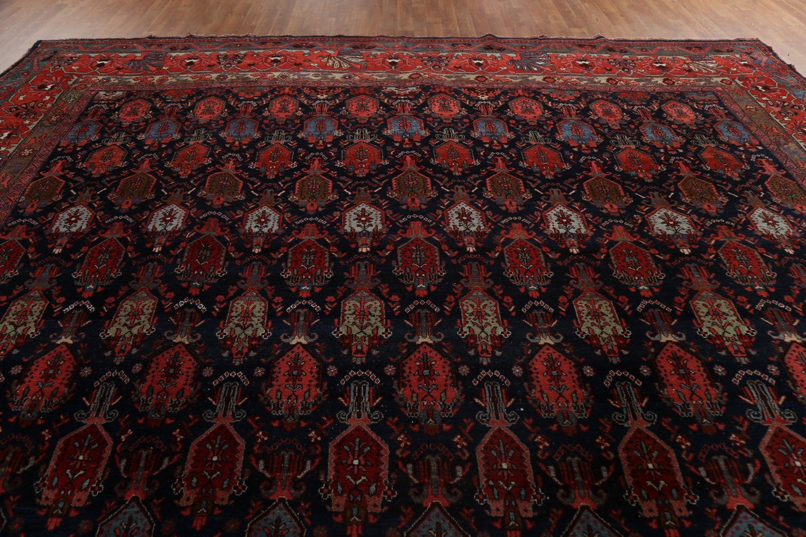 Pre-1900 Antique Vegetable Dye Bidjar Halvaei Persian Rug 12x19 - 14