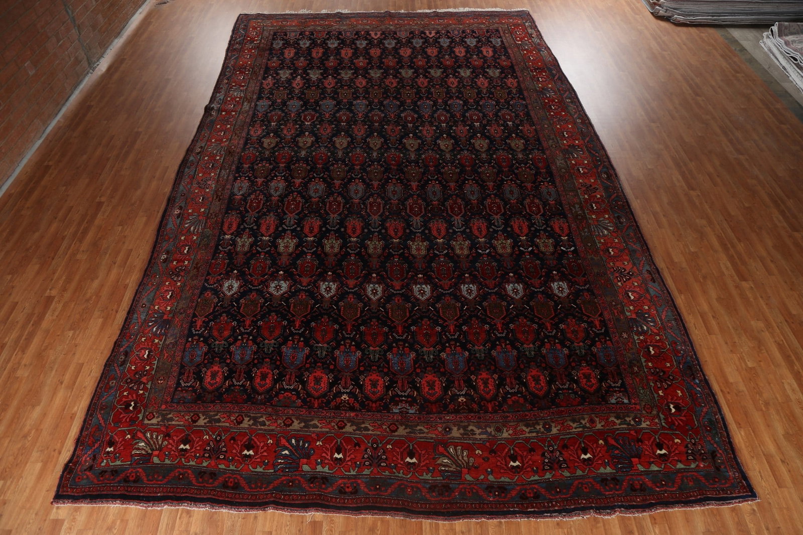 Pre-1900 Antique Vegetable Dye Bidjar Halvaei Persian Rug 12x19 - 17