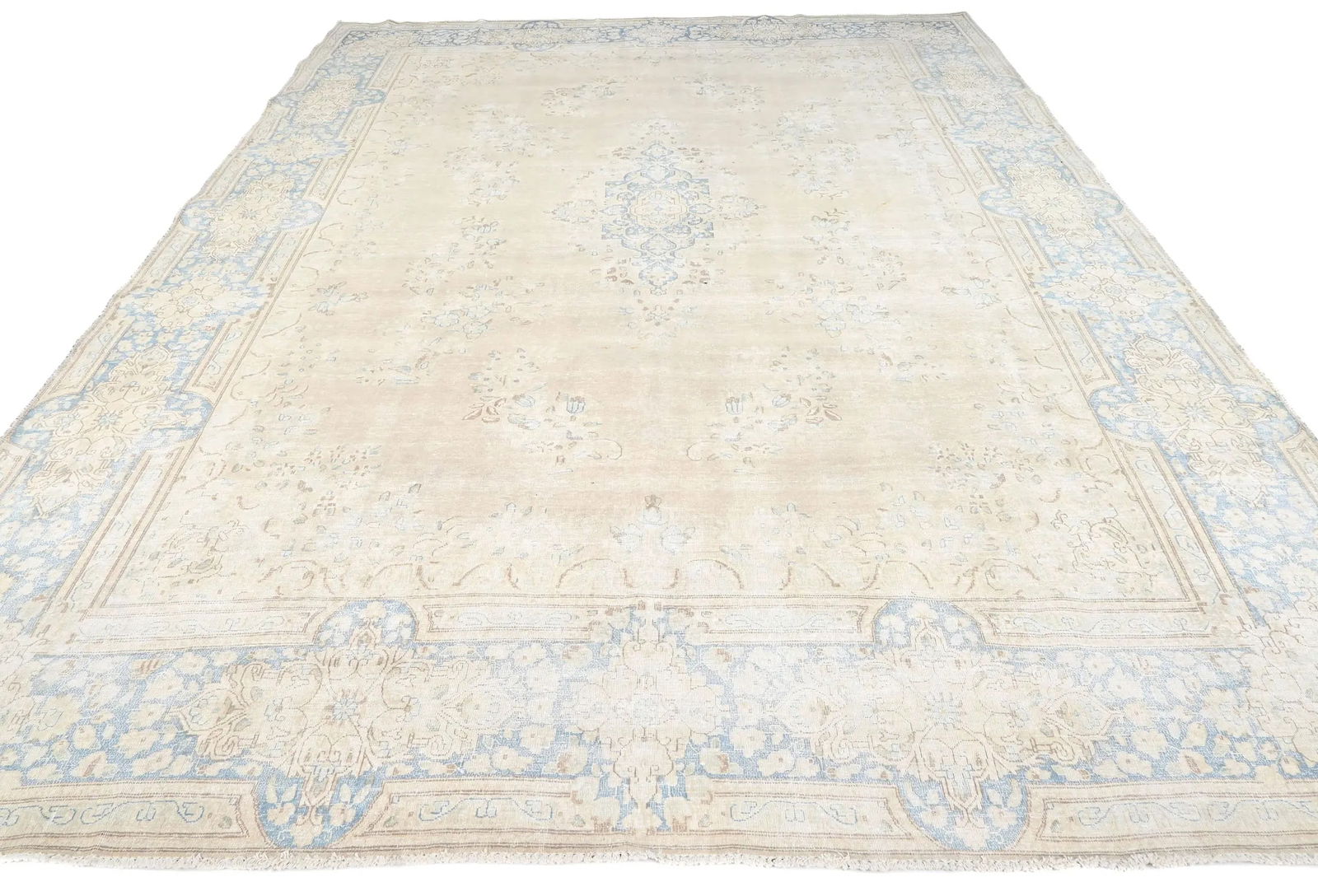 Antique Muted Beige Floral 10X13 Distressed Vintage Oriental Rug - 2