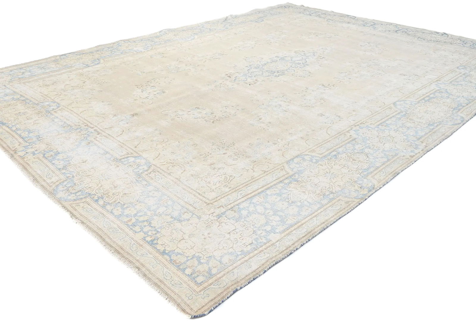 Antique Muted Beige Floral 10X13 Distressed Vintage Oriental Rug - 3