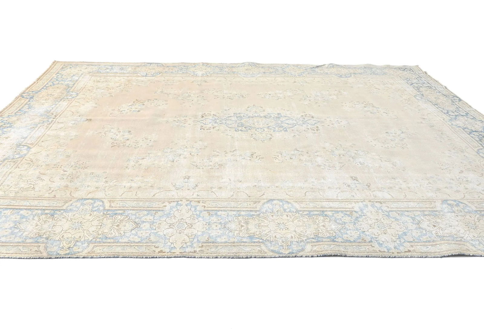 Antique Muted Beige Floral 10X13 Distressed Vintage Oriental Rug - 4