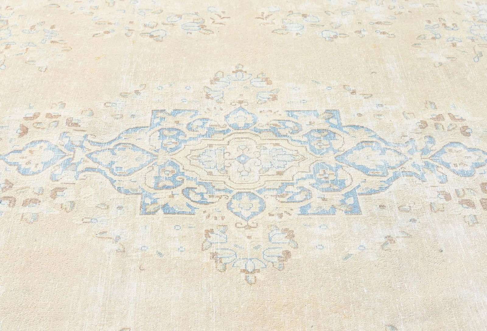 Antique Muted Beige Floral 10X13 Distressed Vintage Oriental Rug - 5