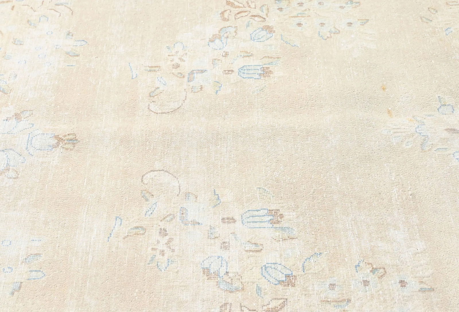 Antique Muted Beige Floral 10X13 Distressed Vintage Oriental Rug - 6