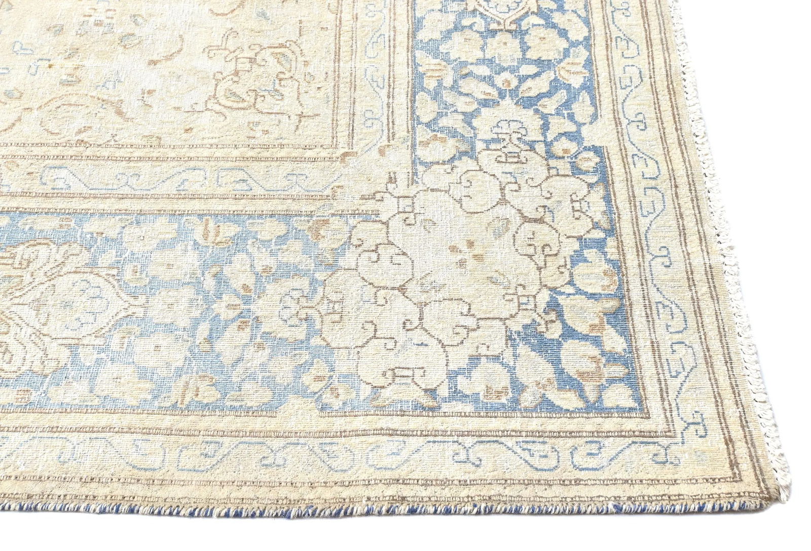 Antique Muted Beige Floral 10X13 Distressed Vintage Oriental Rug - 8