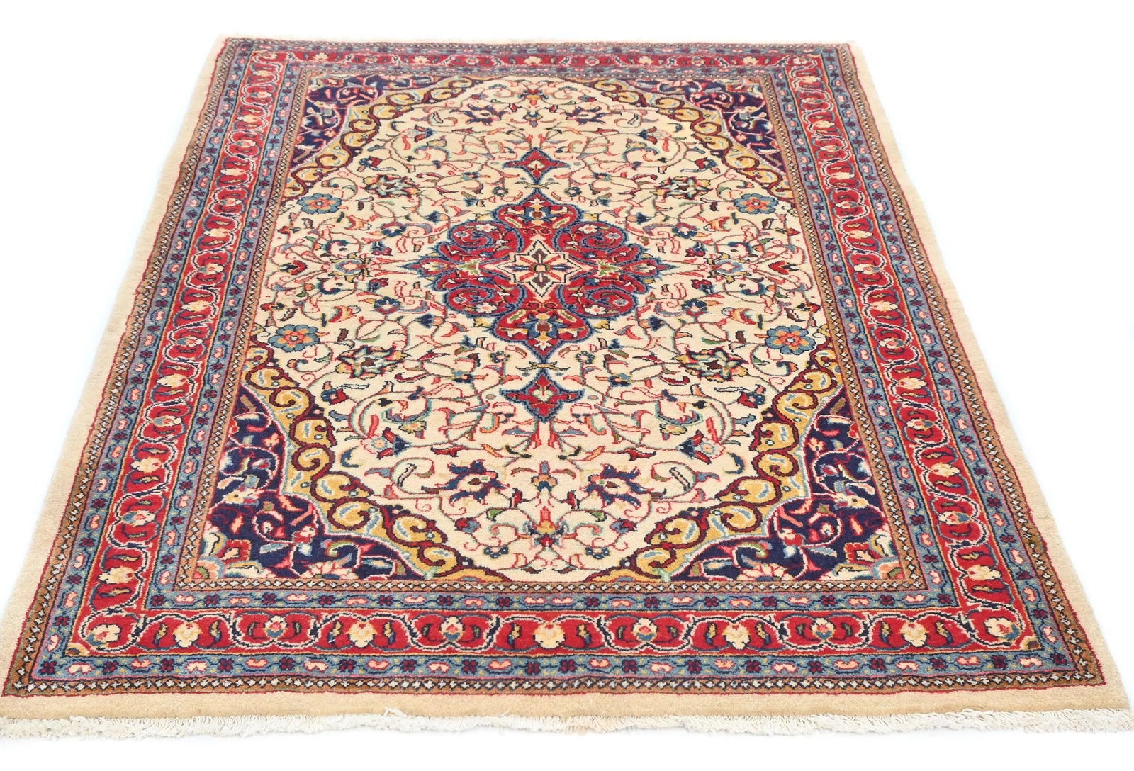 Vintage Cream Floral 3'6X4'7 Sarouk Persian Rug - 2