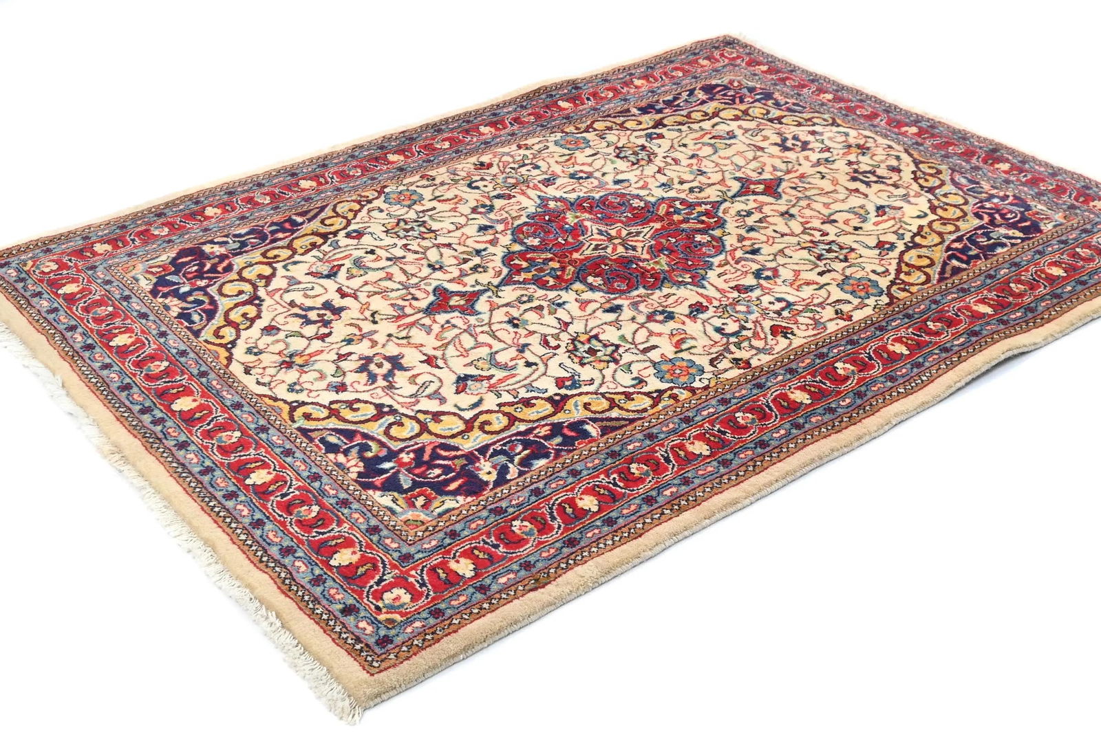 Vintage Cream Floral 3'6X4'7 Sarouk Persian Rug - 3