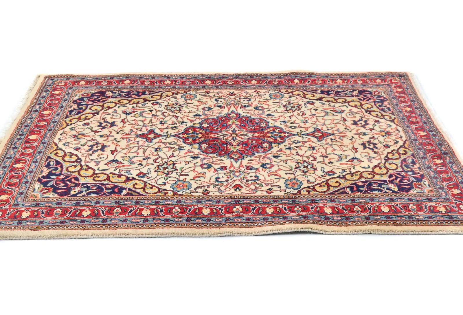 Vintage Cream Floral 3'6X4'7 Sarouk Persian Rug - 4