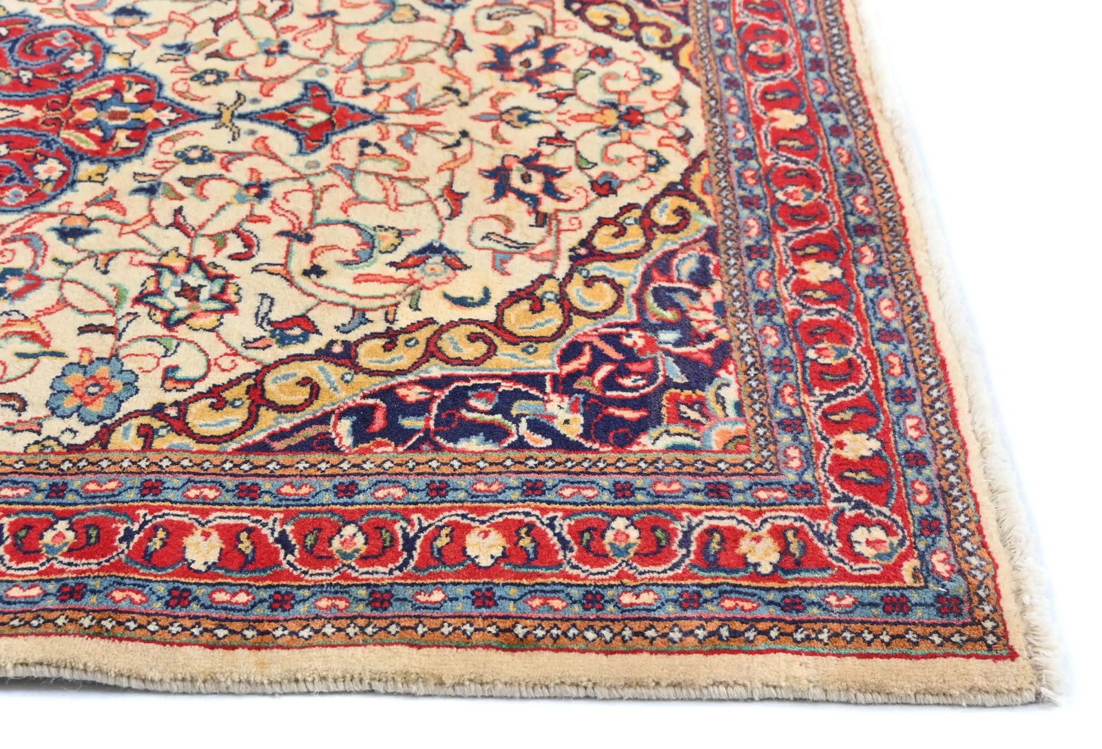 Vintage Cream Floral 3'6X4'7 Sarouk Persian Rug - 8