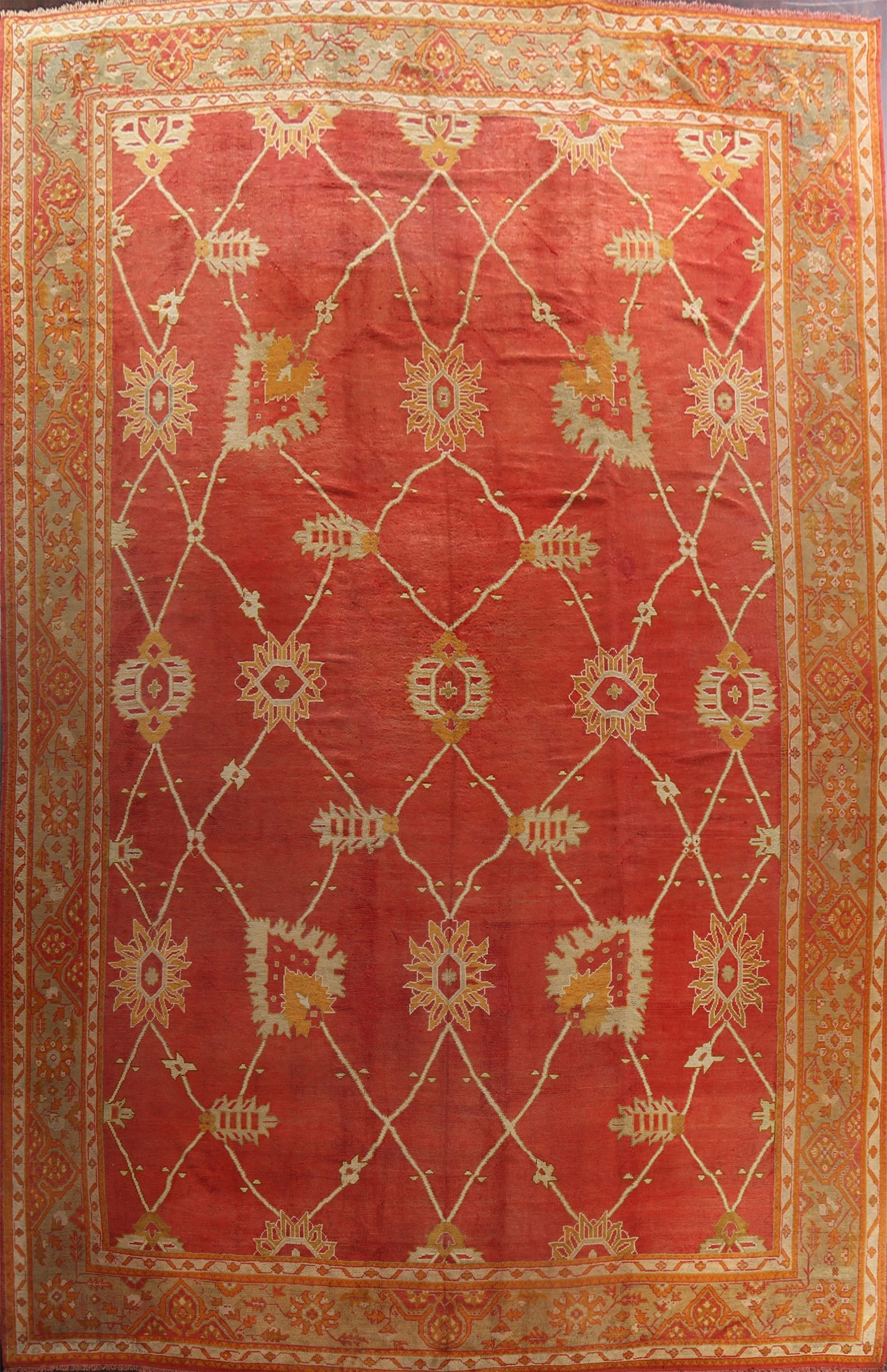Pre-1900 Antique Oushak Handmade Turkish Rug 15x20 Vegetable Dye: Title:Pre-1900 Antique Oushak Handmade Turkish Rug 15x20 Vegetable Dye Origin:A Beautiful Genuine Turkey Oushak rug is Hand Knotted by skillful weavers in Turkey with